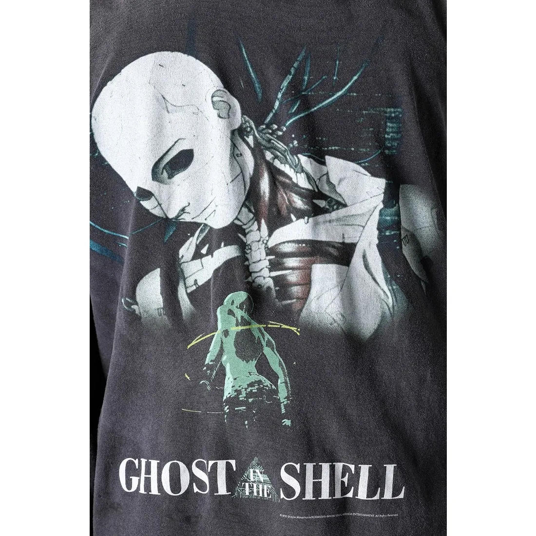 SAINT Mxxxxxx × GHOST IN THE SHELL Ghost in the Shell GS_LS TEE/GITS/BLK Big IP Ghost in the Shell co-branded model Motoko Kusanagi takes a bath Retro distressed long sleeves Washed black S-XL Ready-to-wear Assute dyeing Full-body spray fade/replacement fade Correct accessories Joint LOGO wash mark/main mark/cherub mark Super complex printing replica The drawing/pattern making cycle is very long and the hand graffiti is dirty.